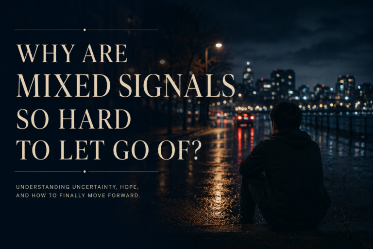 Rainy city at night illustrating the emotional uncertainty of mixed signals